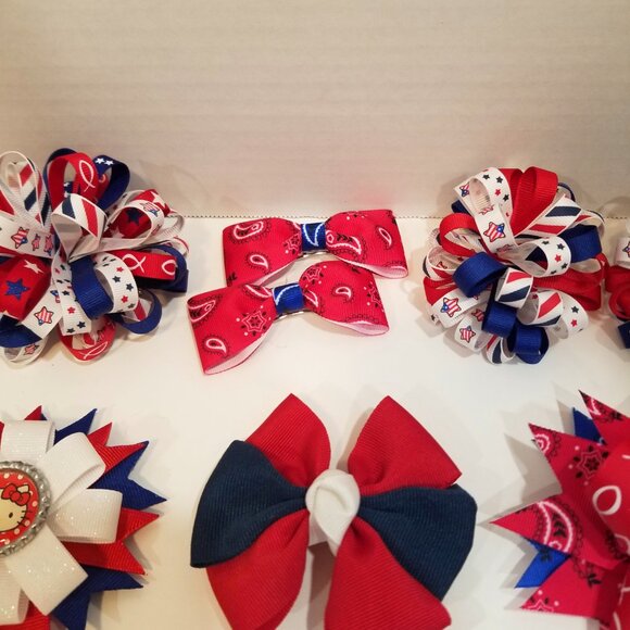 Girls' Custom Hairbows, Lot of 8, Patriotic, EUC - Picture 2 of 15